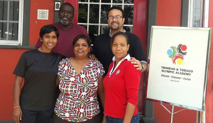 [Executive members for the ASMC Alumni; From bottom left: Ria Ramnarine (Communications Officer), Rowena Williams (Secretary), Sharon Bravo-Phillip (Education Officer). From top left: Francis Haynes (Treasurer), Kabir Hosein (President)]