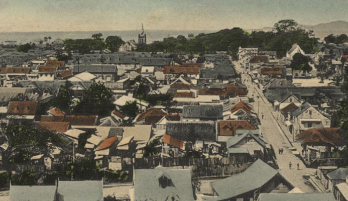 Eastern downtown Port of Spain from the Laventille Hills, in the cocoa boom era. Prince Street leads to Brunswick (later renamed Woodford) Square, with Trinity Cathedral to the left. Postcard published by G.G. Belgrave. Courtesy Historymiami Museum/Stephen Stuempfle  © MEP Publishers | Port of Spain: the story of a city | Backstory | Caribbean Beat Magazine https://www.caribbean-beat.com/issue-151/the-story-of-a-city-backstory#ixzz5GhfZD5ka  To reproduce an excerpt of this article, please ensure you include a link back (see above). For additional permissions/licensing, please contact us. Thanks!  Follow us: @meppublishers on Twitter | caribbeanbeat on Facebook