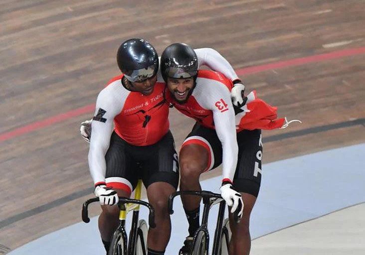 FLASHBACK: Trinidad and Tobago’s Nicholas Paul, left, and compatriot Njisane Phillip celebrate their gold and silver medals, respectively, in the Men’s Sprint final of the Track Cycling competition during the Lima 2019 Pan American Games in Lima, Peru, August 3, 2019. --Photo: AFP (Image obtained at trinidadexpress.com)