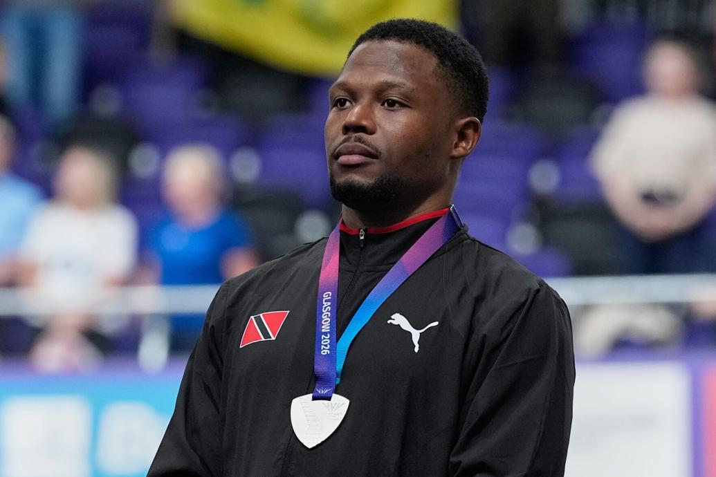 FIFTH COMMONWEALTH MEDAL: Silver medallist Nicholas Paul of Trinidad and Tobago during the medal ceremony for the Men’s sprint at the Commonwealth Games in Glasgow, Scotland, yesterday. —Photos: AP  Manish Swarup (Image obtained at trinidadexpress.com)